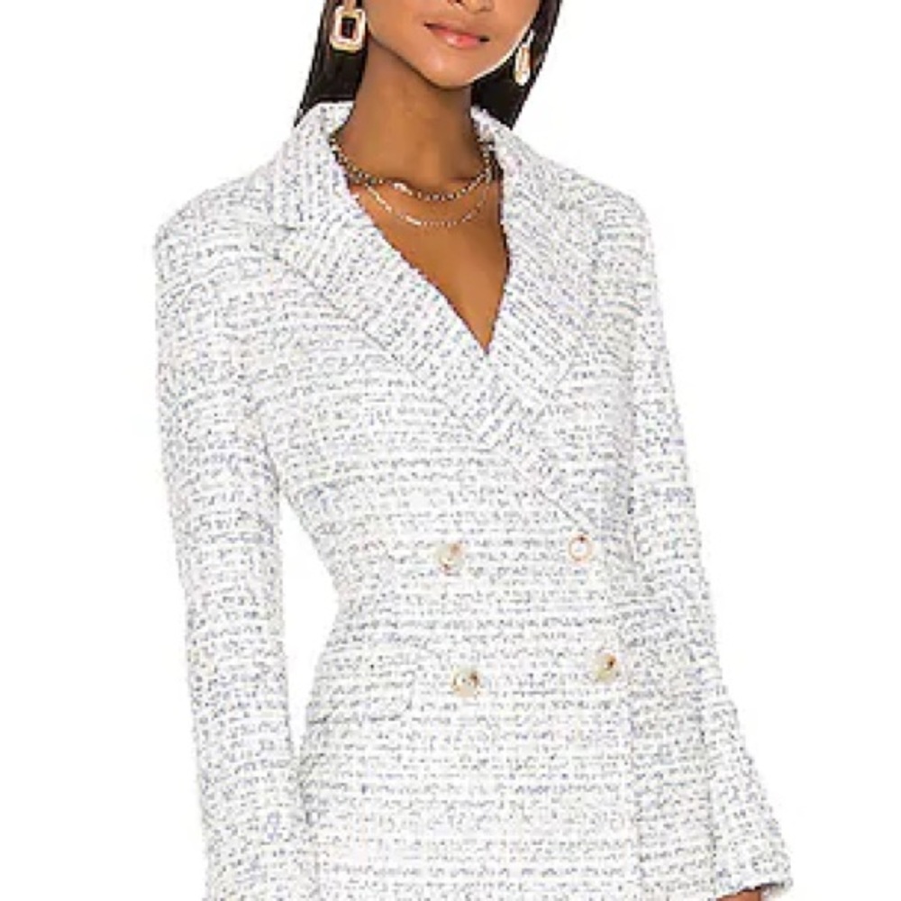 Amanda Uprichard White Tweed Double-Breasted Blazer